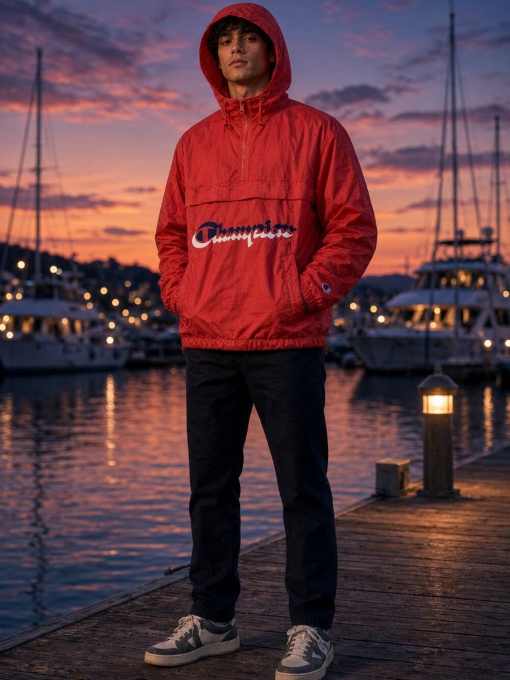 Champion Men Red Anorak Windbreaker Soft Marina Dock Soft Soft Soft Softly US XS